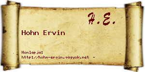Hohn Ervin névjegykártya